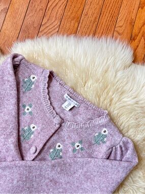 Mauve Floral Embroidered Knit Button Up Cardigan